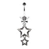 Black Sparkiling Triple Star Bell Button Ring