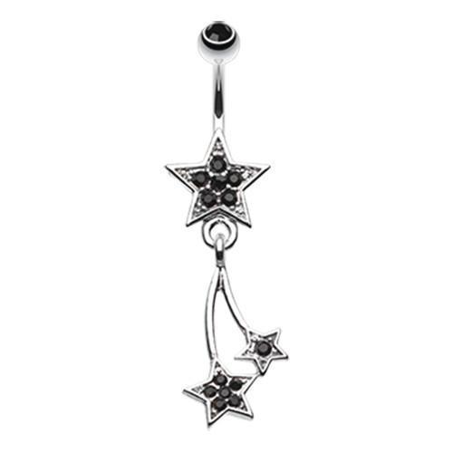 Black Sparkle Stars Belly Button Ring