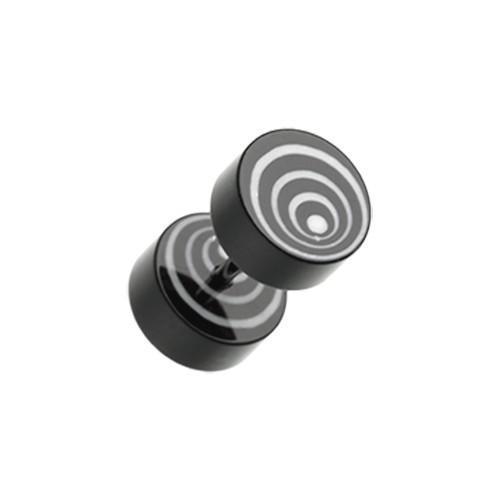 Black Swirl Circles Solid Acrylic Fake Plug - 1 Pair