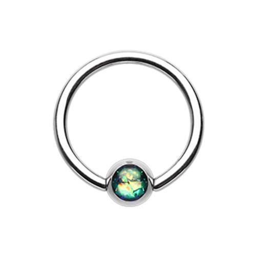 CAPTIVE BEAD RING Black Synthetic Opal Ball Steel Captive Bead Ring -Rebel Bod-RebelBod