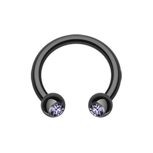 Black/Tanzanite Black PVD Gem Ball Horseshoe Circular Barbell