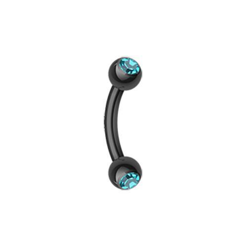 Black/Teal PVD Double Gem Ball Curved Barbell Eyebrow Ring