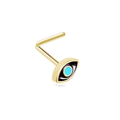 Black/Teal Golden Evil Eye L-Shape Nose Ring