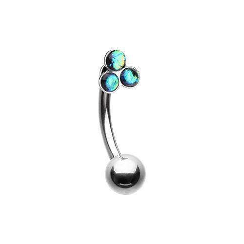 Black Triple Opal Cluster Curved Barbell Eyebrow Ring