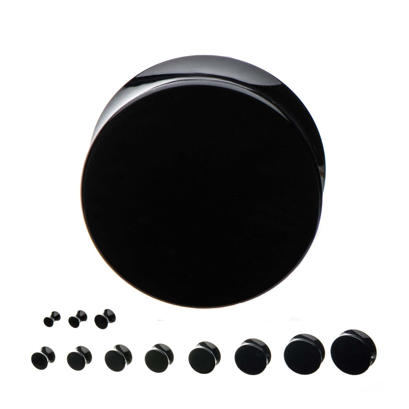 Black UV Solid Acrylic Double Flared Ear Gauge Saddle Plugs - 1 Pair