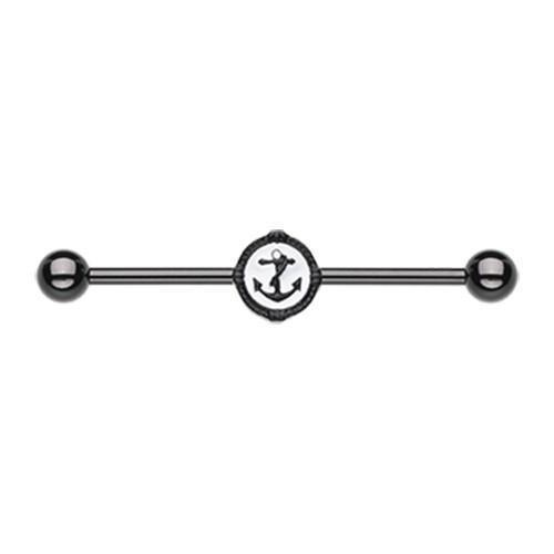 Black/White Black Anchor Rivet Industrial Barbell - 1 Piece