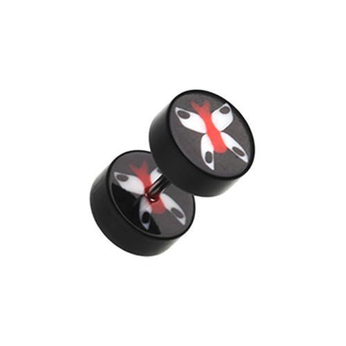 Black/White Butterfly UV Acrylic Fake Plug - 1 Pair