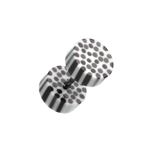 Black/White Coco Dots Acrylic Fake Plug - 1 Pair