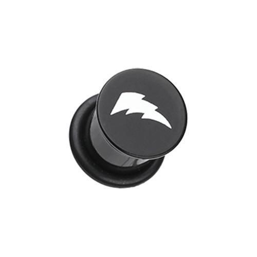 Black/White Electro Bolt Acrylic Single Flared Ear Gauge Plug - 1 Pair