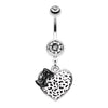 Black/White Leopard Pattern Heart Bow Belly Button Ring