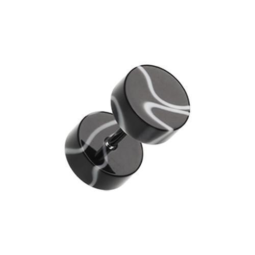 Fake Plug Earring Black/White Marble Swirl UV Acrylic Fake Plug - 1 Pair -Rebel Bod-RebelBod