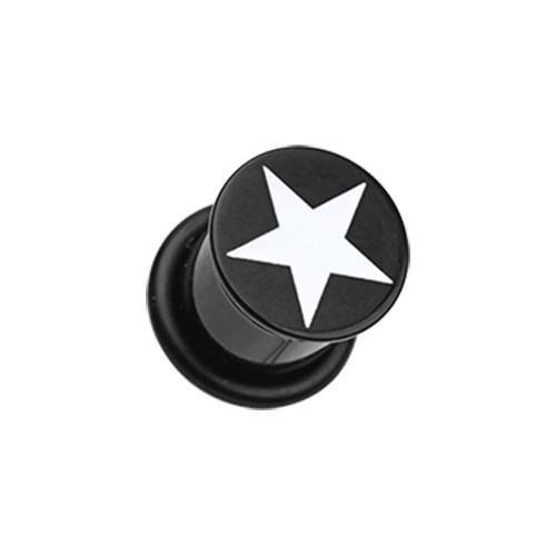 Black/White Star Acrylic Single Flared Ear Gauge Plug - 1 Pair