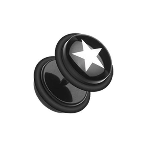 Black/White Star Print Acrylic Fake Plug w/ O-Rings - 1 Pair
