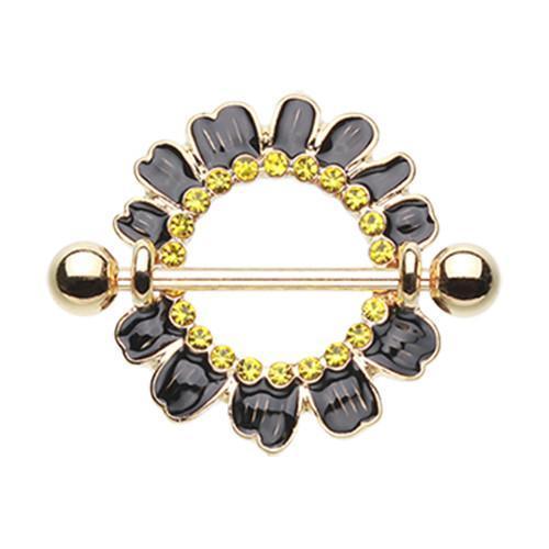 Black/Yellow Adorable Black Daisy Nipple Shield Ring - 1 Piece