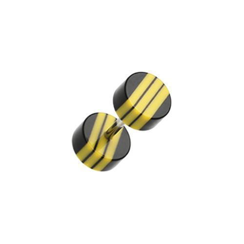 Black/Yellow Multi Stripe Acrylic Fake Plug - 1 Pair