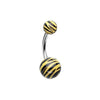 Black/Yellow Zebra Stripe Patterned Acrylic Belly Button Ring