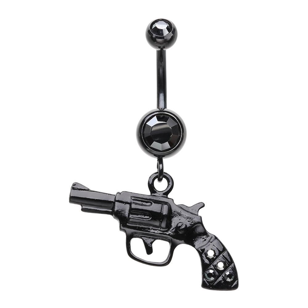 Black Pistol Gun Sparkle Belly Button Ring