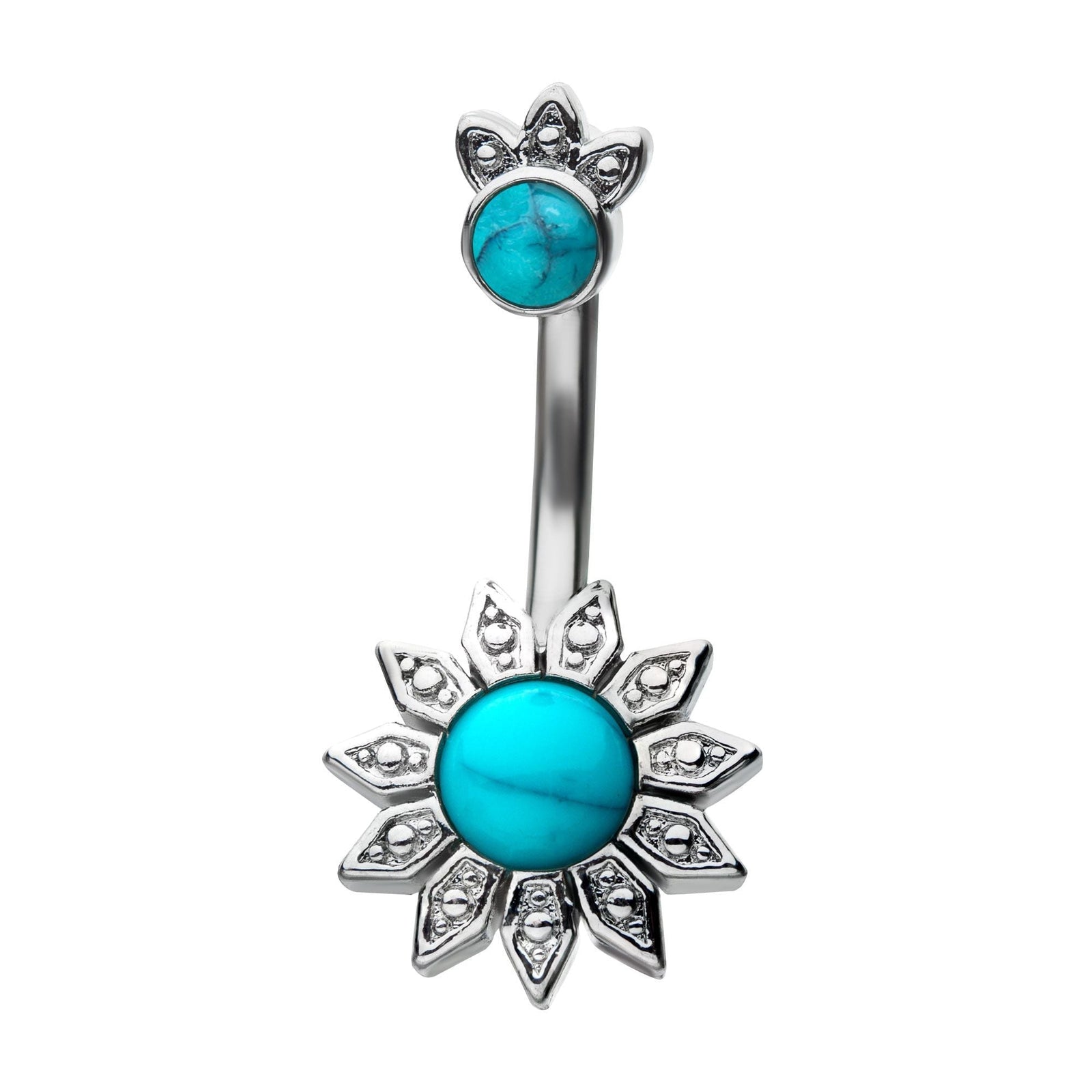 TBD-Belly Blooming Bezel Set Turquoise Gem Fixed Navel -Rebel Bod-RebelBod