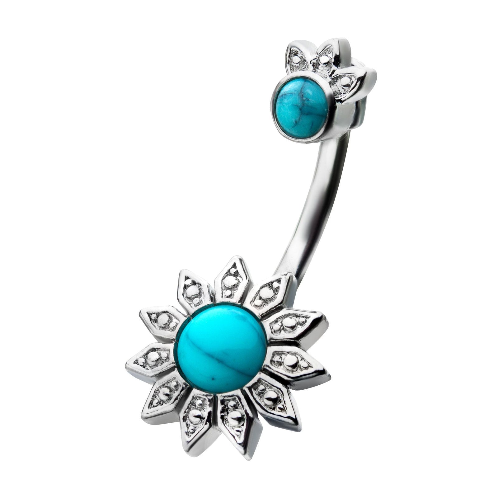 TBD-Belly Blooming Bezel Set Turquoise Gem Fixed Navel -Rebel Bod-RebelBod