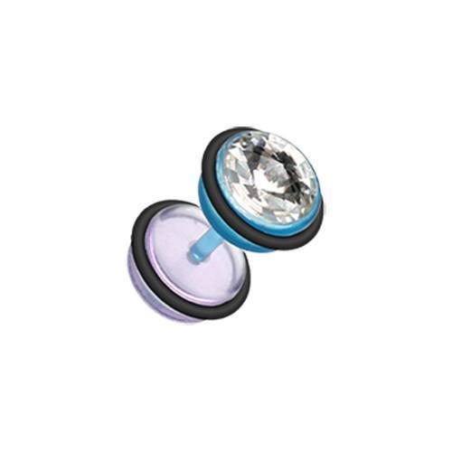 Blue Bio Flexible Gem Top Acrylic Fake Plug w/ O-Rings - 1 Pair