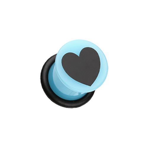 Blue/Black Adorable Heart Acrylic Single Flared Ear Gauge Plug - 1 Pair