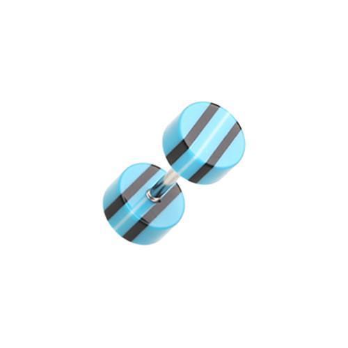 Blue/Black Multi Stripe Acrylic Fake Plug - 1 Pair