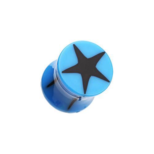 Blue/Black Star Acrylic Double Flared Ear Gauge Plug - 1 Pair