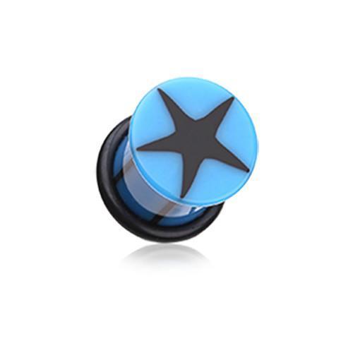 Blue/Black Star Breaker Acrylic Single Flared Ear Gauge Plug - 1 Pair