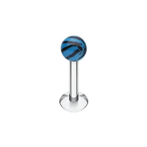 Blue/Black Tiger Stripe UV Acrylic Ball Top Labret