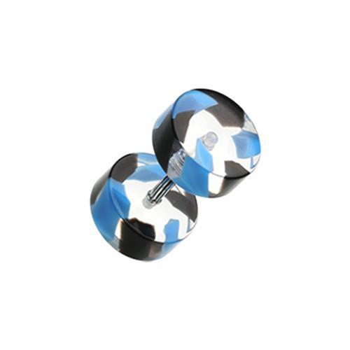 Blue/Black Two Tone Stripe UV Acrylic Fake Plug - 1 Pair