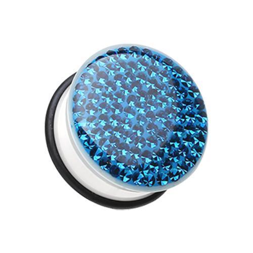 Blue Brilliant Sparkles White Body Single Flared Ear Gauge Plug - 1 Pair