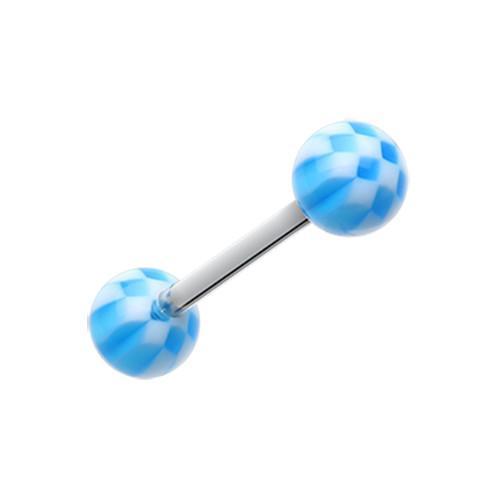 Blue Classic Checker Acrylic Top Barbell Tongue Ring