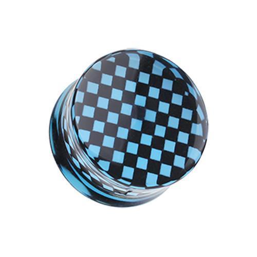 Blue Classic Checker Inlay Double Flared Ear Gauge Plug - 1 Pair