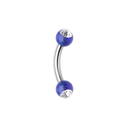 Blue/Clear Acrylic Gem Ball Curved Barbell Eyebrow Ring