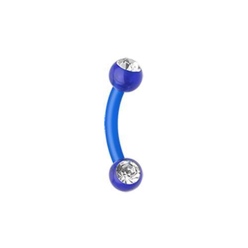Blue/Clear Acrylic Gem Ball Flexible Shaft Curved Barbell Eyebrow Ring