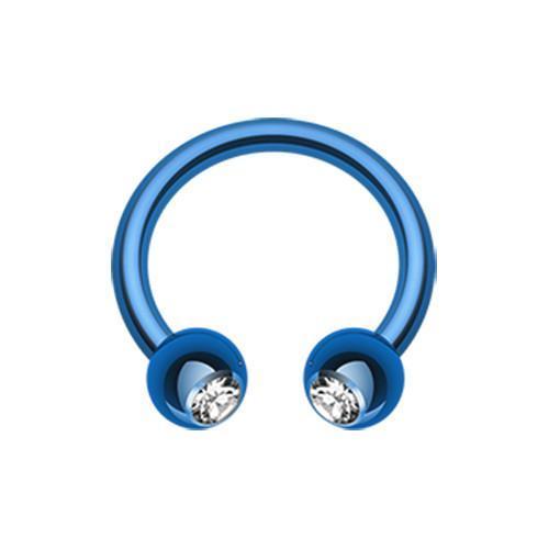 Blue/Clear Black PVD Gem Ball Horseshoe Circular Barbell