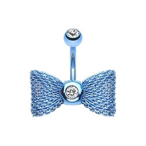 Blue/Clear Mesh Bow-Tie Belly Button Ring