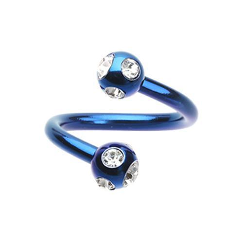 Blue/Clear PVD Aurora Gem Ball Twist Spiral Ring