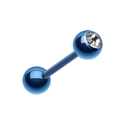 Blue/Clear PVD Gem Ball Barbell Tongue Ring