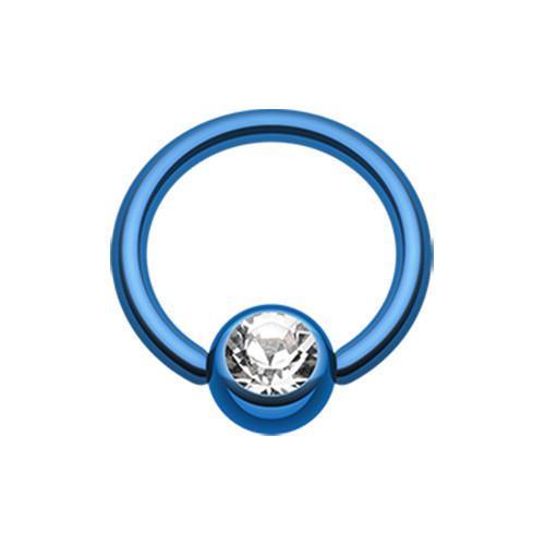 Blue/Clear PVD Gem Ball Captive Bead Ring