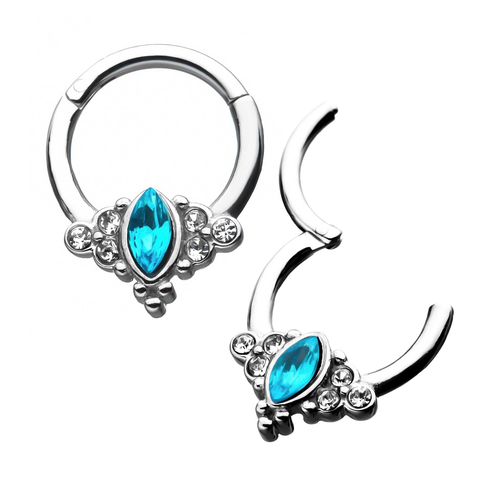 TBD-Cartilage Jewelry Blue Clear CZ Hinged Segment rings -Rebel Bod-RebelBod