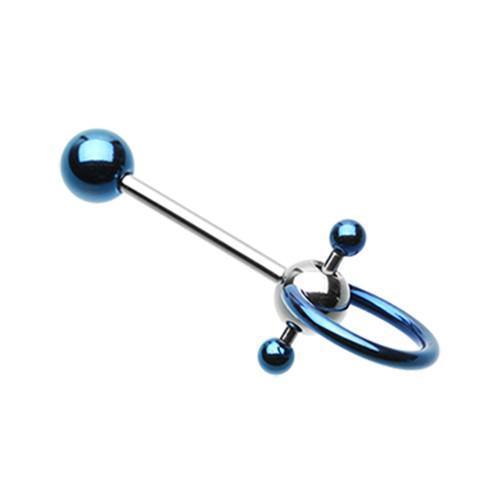 Blue PVD Double Ball Slave Barbell Ring