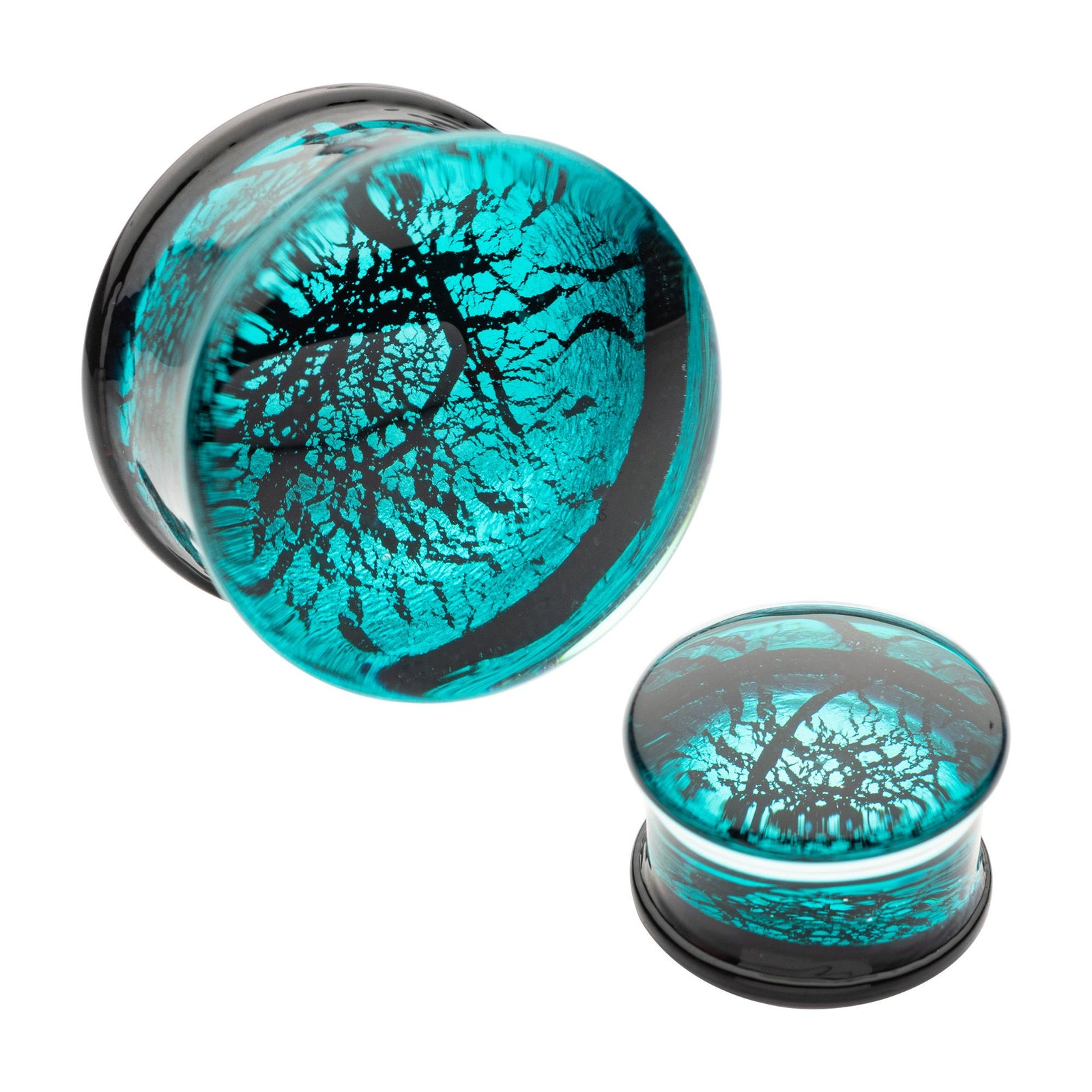 Organics Blue Crackle Double Flare Glass Plug pgls303b-2pr -Rebel Bod-RebelBod