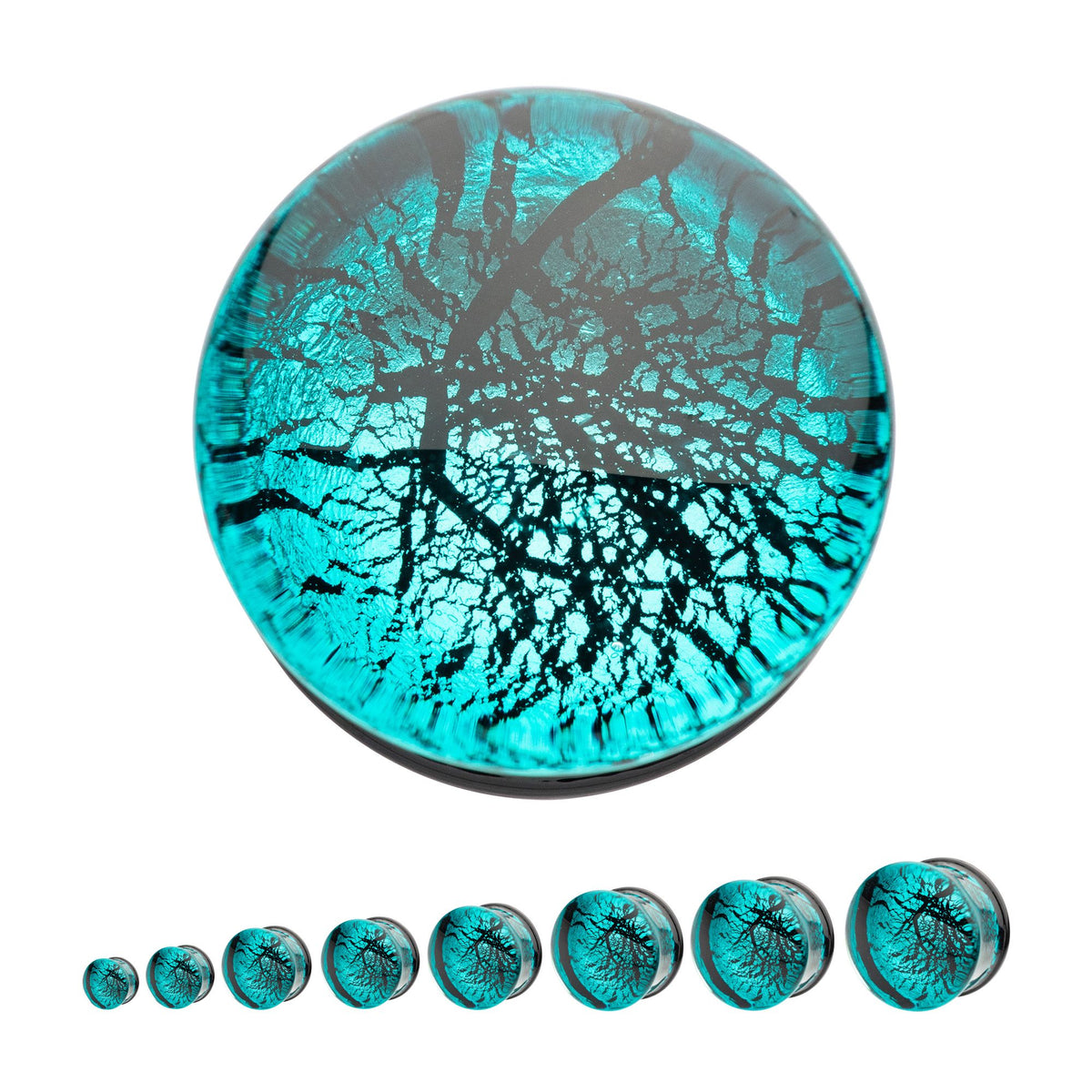 Organics Blue Crackle Double Flare Glass Plug pgls303b-2pr -Rebel Bod-RebelBod