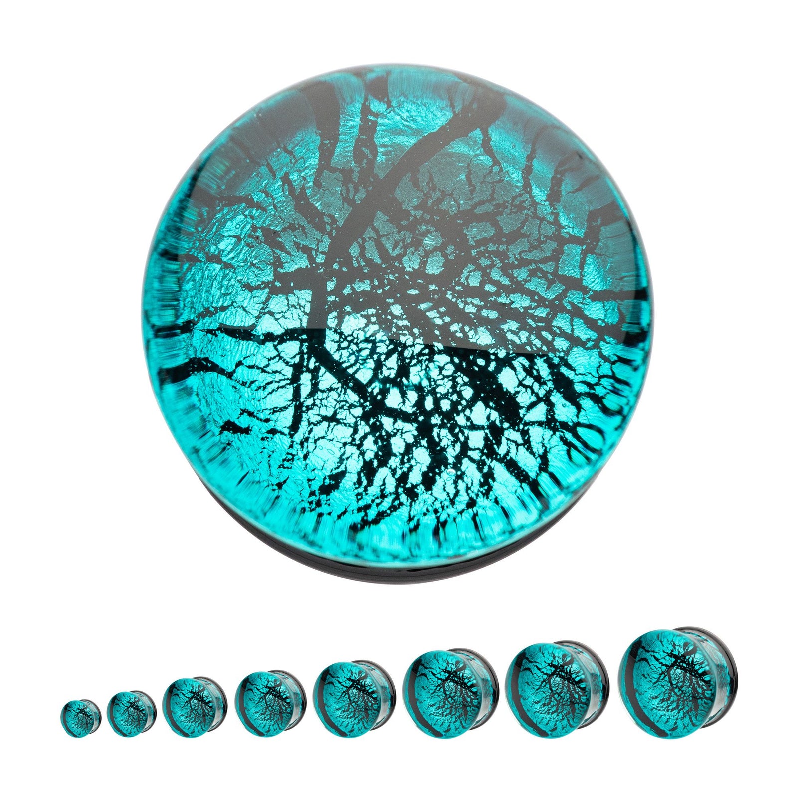 Organics Blue Crackle Double Flare Glass Plug pgls303b-2pr -Rebel Bod-RebelBod