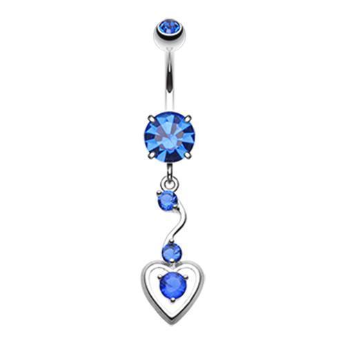 Blue Dainty Dangled Heart Belly Button Ring