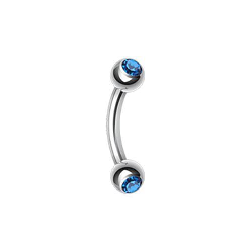 Blue Double Gem Ball Curved Barbell Eyebrow Ring