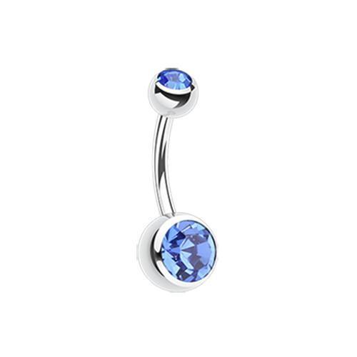 Blue Double Gem Ball Belly Button Ring