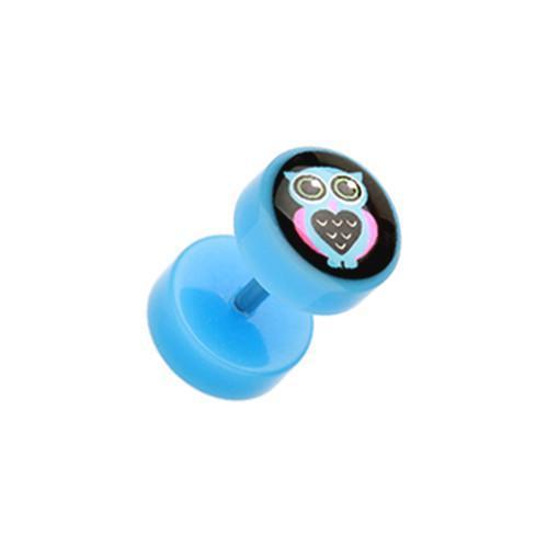 Blue Dreamy Heart Owl Acrylic Fake Plug - 1 Pair