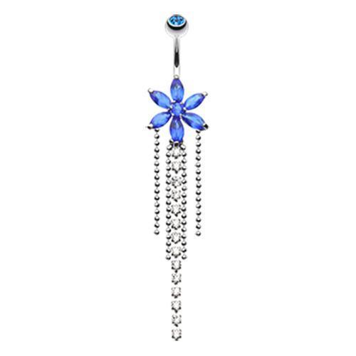 Blue Enchanting Flower Chandelier Belly Button Ring